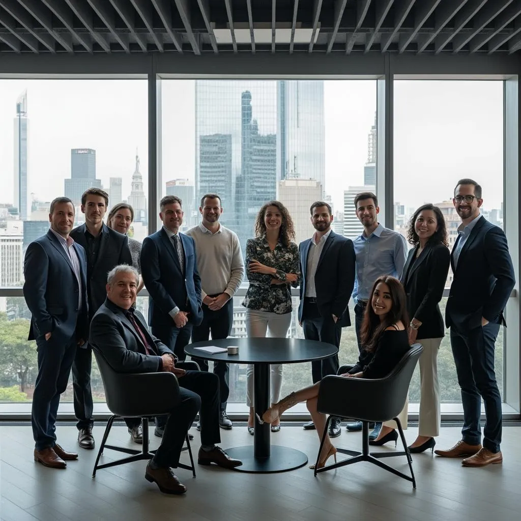 Equipo de consultores financieros en reunión